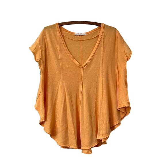 Free People Tops - Free People Orange Raw Seam Oversized Scoop Neck Short Sleeve Tshirt Size XS